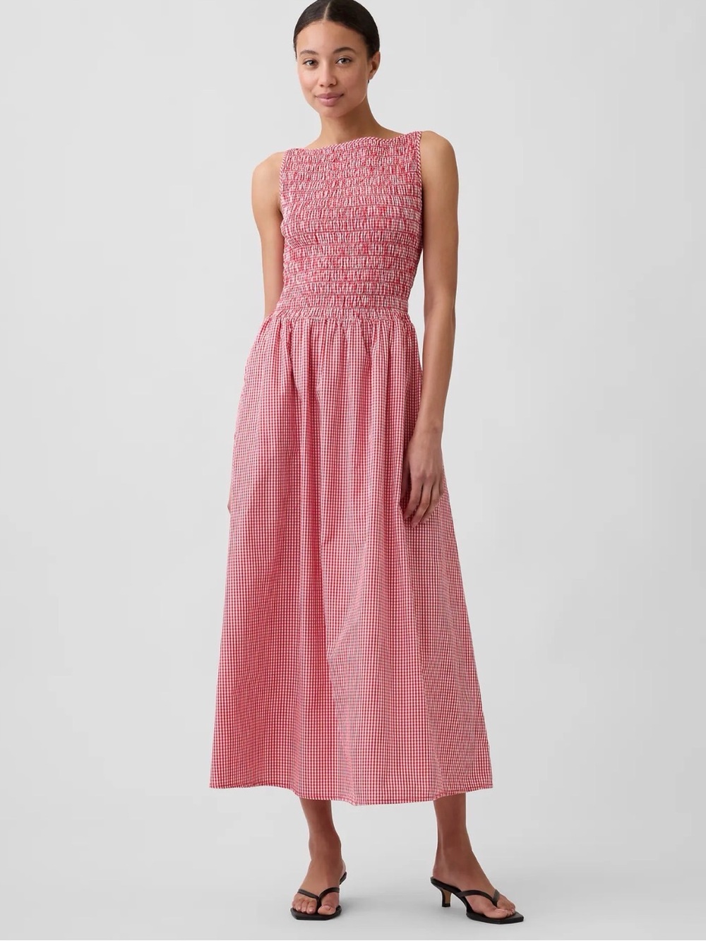 Gap Smocked Boatneck Gingham Check Maxi Dress NEW Sleeveless Summer Cottagecore